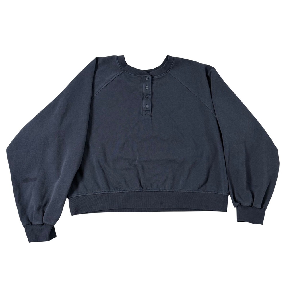 Old Navy Sweatshirt Womens XL Blue Socomfy‎ Pullover Cropped Henley Athleisure